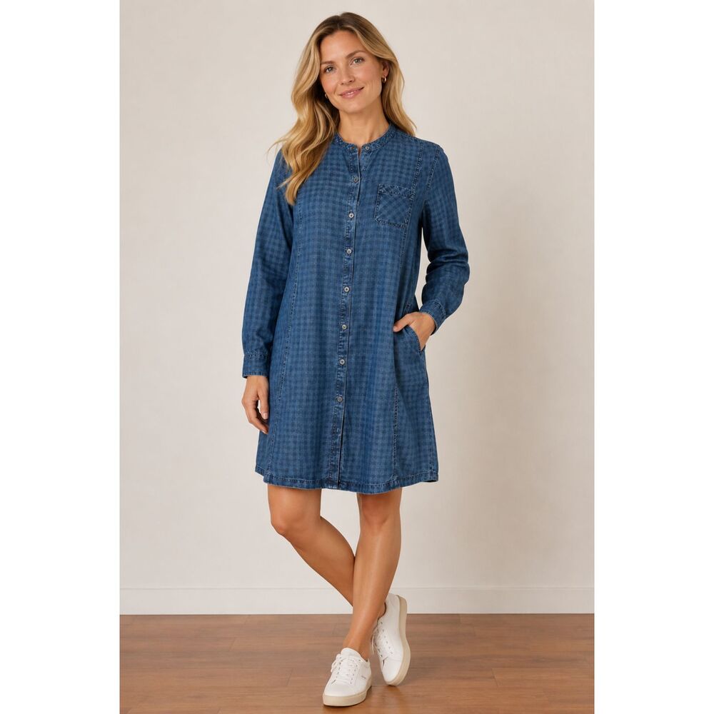J. Jill Denim Button-Up Shirt Dress Blue Check LP
